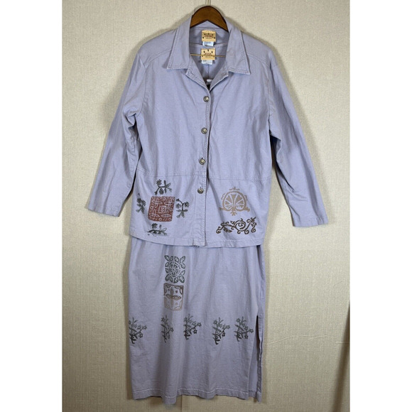 VTG Blue Cactus Dress Cardigan Jacket Sleeveless Size XL Periwinkle Aztec Print - Picture 1 of 14